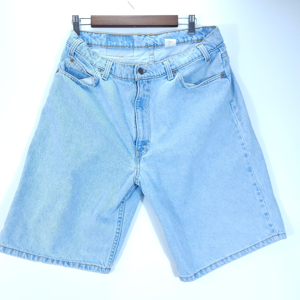 Vintage Levi 550 Shorts Mens 36 Light Blue Orange Tab Relaxed Fit Skate Denim